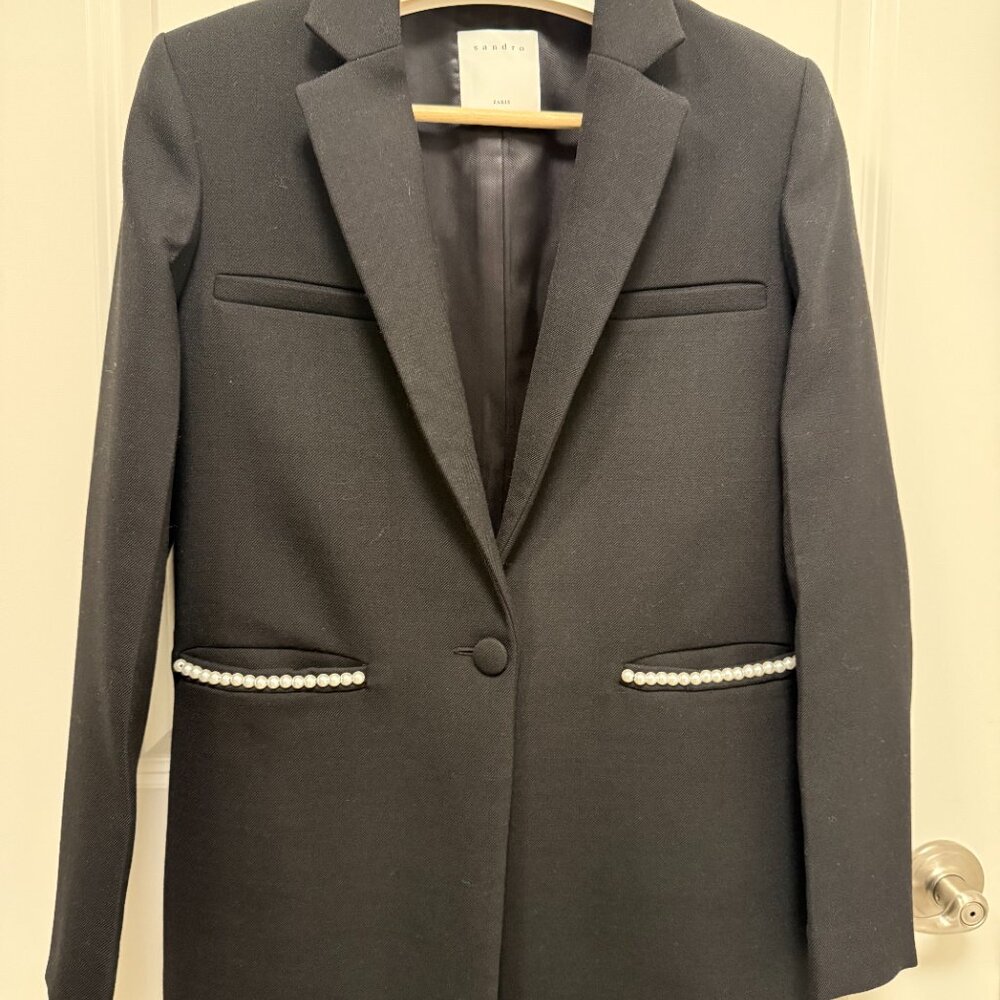 Sandro black faux pearl wool blazer NWOT
